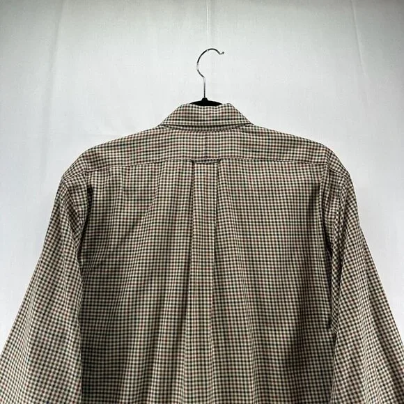 Lands End Shirt Mens Sz 16 1/2 Regular Fit Button Down Long Sleeve Gingham Beige - Picture 5 of 11
